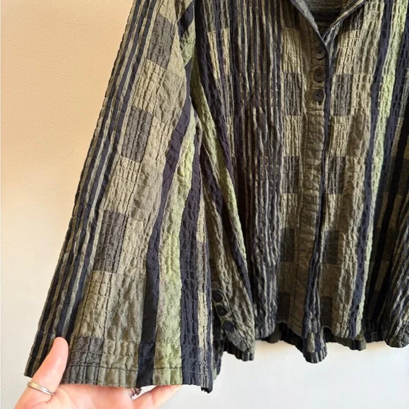 Habitat Plaid 99% Cotton Button-Down Retro Grandpacore Print (L) Boxy Lagenlook - Picture 8 of 17